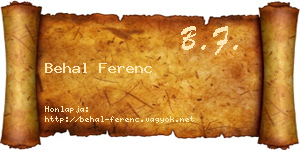Behal Ferenc névjegykártya